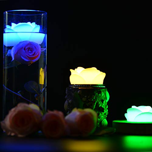 Image of KITOSUN Flameless Floating LED Candles Lights - 3inch Battery Operated Water Activated Flicker LED Tealights for Wedding Centerpieces Vase Pool Decor Natural Wax,150+Hrs (24Pcs Roses, Multi-Colored)