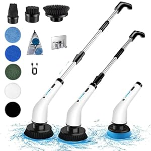 Electric Spin Scrubber, 2023 New 10 in 1 Electric Cleaning Brush Up to 450RPM Powerful Cleaning,1.5H Bathroom Scrubber Dual Speed,Shower Cleaning Brush with Extension Handle for Bathtub Tile Floor