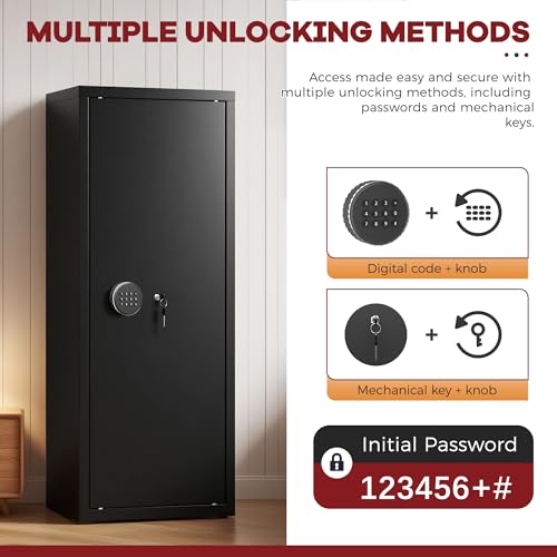 Image of Bonusall 12-15 Gun Safe for Rifles, Large Rifle Safe for 9 Rifles & 4 Pistols with Digital Keypad, Anti-Pry Steel Cabinet, Adjustable Shelves & Dual Alarm for Home