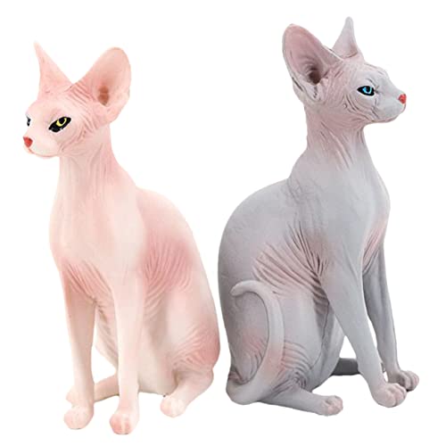 Orfofe Sphynx Cat Statue 2Pcs Miniture Decoration Animal Desk Topper Cat Statue Cat Figurines For Lifelike Cat Figurine Simulation Cat Fake Cat Kitten House Cat Accessories Pvc #TOP9