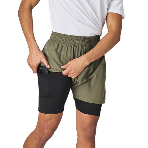 Ultra Performance Men's Athletic 2 in 1 Compression Shorts 2 Pack Mens Gym Workout Running Short’s for Men, 5 Inch Inseam3