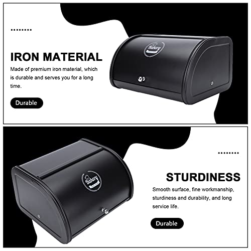 Doitool Stainless Steel Bread Box For Kitchen Countertop, Black Bread Storage Bin Container With Roll Up Lids, Roll Up Style Bread Bin (11.79X10.22X7 Inch) #TOP3