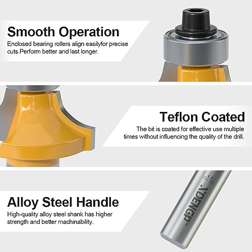 Image of Roundover Router Bit 1 /2 Shank, 5 /16 inch Radius Round Over Router Bits, Router Bits Round Over for Edging Forming Rounding Woodworking Cutter