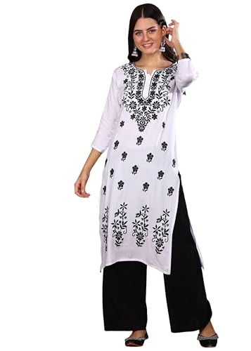 Image of Women Pink Ethnic motifs Embroidered Lucknowi Chikankari Long Kurti