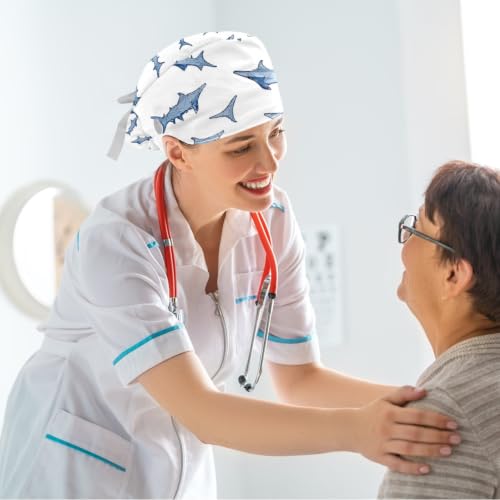 Image of Butterfly Scrub Cap Women with Ponytail & Buttons Adjustable Surgical Nurse Hat with Cotton Sweatband for Long Hair