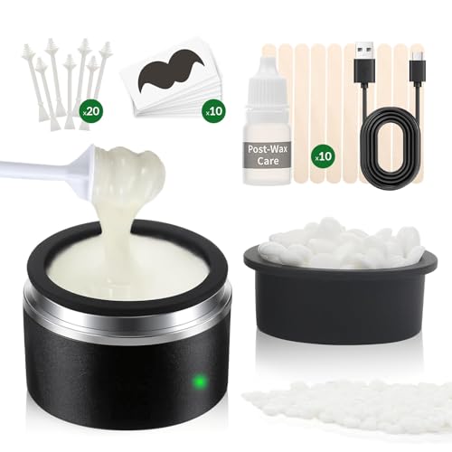 Nose & Ear Hair Removal Wax Kit for Men with A Wax Warmer,a Silicone Bowl,100g Wax Beads,20 Applicators for 15-20 Uses. Easy,Safe,Quick & Painless Nose Waxing Kit for Men & Women (Black-1)