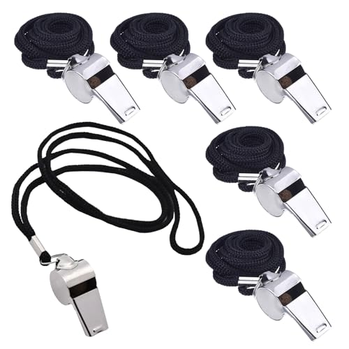 Set de 6 silbatos metálicos con cuerda para árbitros miniatura 1