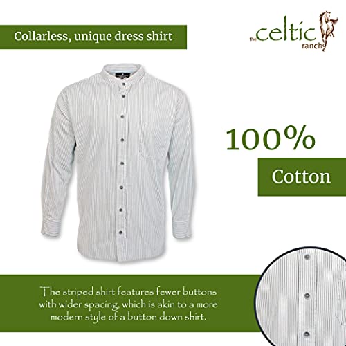 The Celtic Ranch Traditional Collarless Grandfather Shirt, Men's Long Sleeve Dress Shirt (Black And White Stripe, 3X-Large) #TOP1