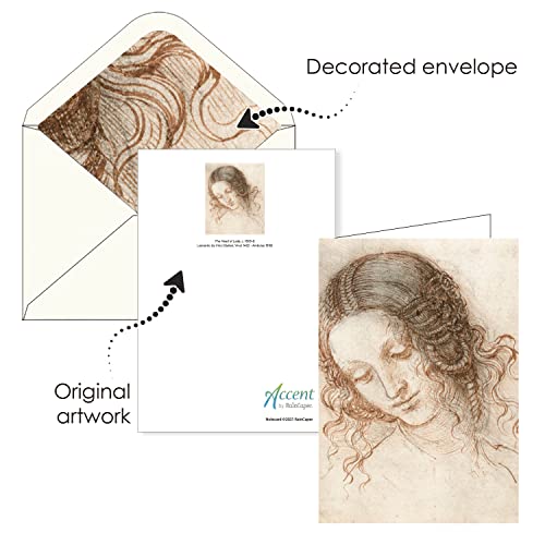 Image of RainCaper Fine Art Keepsake 5x7 Blank Stationery da Vinci Greeting Note Cards With Decorative Envelopes, Gift Boxed Set of 16 | 300 GSM Cardstock (Women of da Vinci)