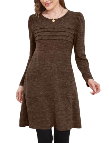 Image of OFEEFAN Womens Long Sleeve Tunic Dress Fall Fashion Sweater Dress with Pockets Pleated Front Casual Winter