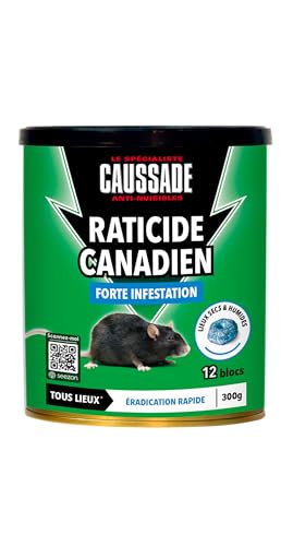CAUSSADE Raticide Canadien - Anti Rats - Efficacité Radicale – Tous Lieux – 12 Appâts Blocs Pâtes Flocoumafen - Prêt à l'emploi - Une Ingestion Suffit - Fabriqué en France – 300g CARPT300