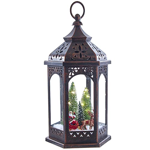13-Inch Battery-Operated Lighted Lantern with Santa
