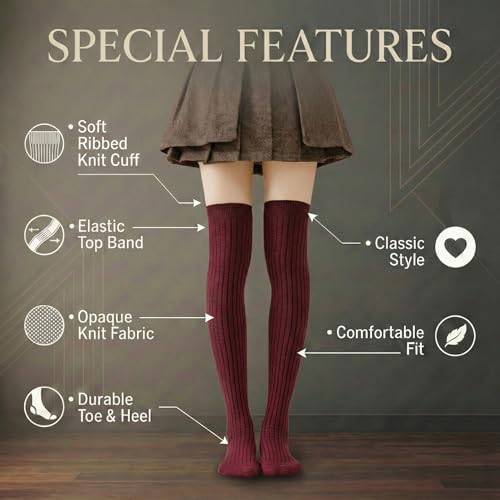 Image of Kraptick Women's Ribbed Thigh High Socks - Soft Stretchable Knit Over the Knee Socks for Winter, Casual & Layered Wear