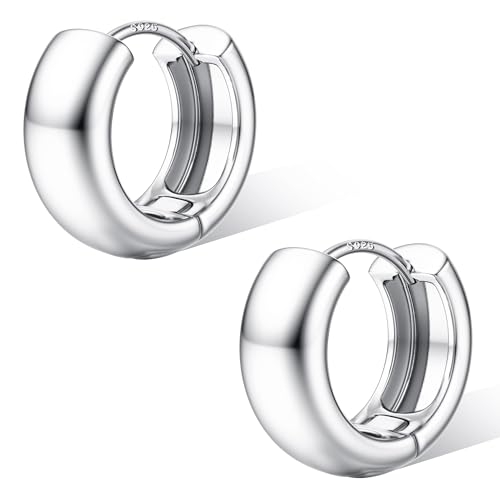 FIOROYAL Pendientes Dorados Mujer Pendientes Mujer Plata 925, Hipoalergénico 14K Pendientes Aro Pendientes Gruesos Pequeños Huggie Anchos Pendientes Plata de Aro S14