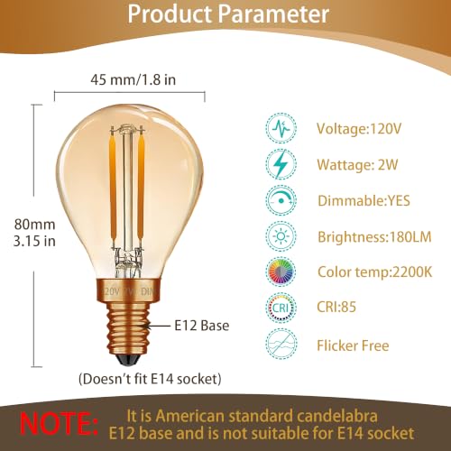 G45 Amber LED Light Bulbs 2W 120V E12 Dimmable Globe Decorative Light Bulbs 25 watt Equivalent Vintage Edison LED Bulbs 2200K Warm Light Bulbs, 3 Pack by ZTTCDI - Used condition - Image 2