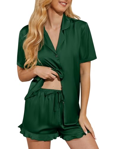 Image of Silk Pajamas for Women Satin Womens Pajama Sets Short Sleeve Set 2-Piece Sleepwear