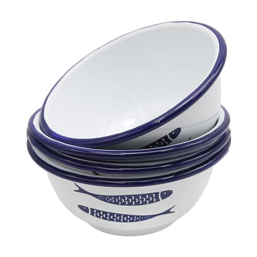 Set-of-4-Enamelware-Vintage-Classic-20-oz-Round-Cereal-Bowl-Blue-Enamelware-Cereal-Bowl-with-Fish-Pattern-on-The-Surface-Solid-WhiteBlue-Rim Set of 4 Enamelware Vintage Classic 20 oz Round Cereal Bowl Blue Enamelware Cereal Bowl with Fish Pattern on The Surface Solid WhiteBlue Rim