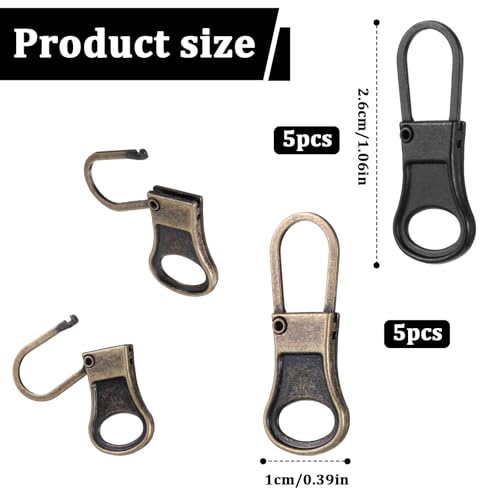 10 Pcs Zipper Pull Replacement Handle Small Zippers Detachable Clothing Zipper Hole Head Handle Fixer Tab Repair for Jacket Pants Coat Shoes Suitcase (2 Color)