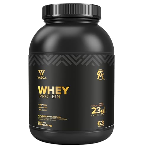 Creatinas, YAOCA Proteína Whey 4,5 libras ~ 2.04 kg en polvo | 63 servicios | Con sabor a chocolate | Enriquecido con Creatina y Magnesio | 23g de Proteína hidrolizada...