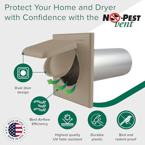 Image of NO-PEST VENT Dual Door Dryer Vent Cover 4 Inch Outdoor, Made in USA, Highest UV-Resistant Plastic, No Lint-Collecting Screen (Woodstock Brown, 4 inch Plastic Vent No Collar)