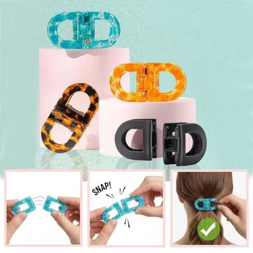 Image of 2 Pcs Hair Clutchers for Women, Magnetic Hair Clip, 2-in-1 Section Clips for Hair Styling, Daily Use and Professional Salon Clutcher Hair Accessories, Black Brown Print Hair Claw Clips (Orange and Brown Leopard)