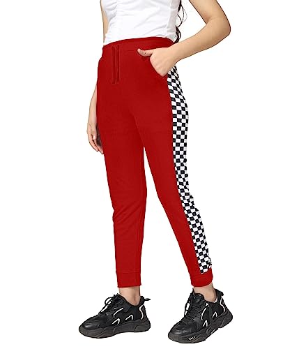 Image of KYDA KIDS Girls 100% Cotton Chess Print Track Pants | Elastic Waist Regular Fit | Soft Breathable Kids Casual Wear with Side Pockets Multicolor (Pack of 1)