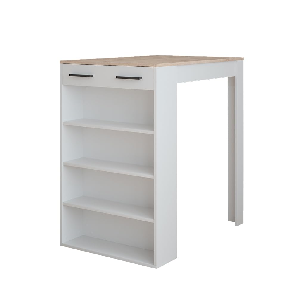 Vicco Bartisch Repose, Weiß/Sonoma, 67 x 100 cm, zur Verwendung als Stehtisch mit verstellbaren Einlegeböden