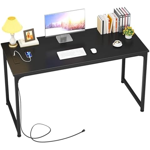 Foxemart Writing Computer Desk Modern Sturdy Office Desk PC Laptop Notebook Study Table for Home Office Workstation, Black Cover