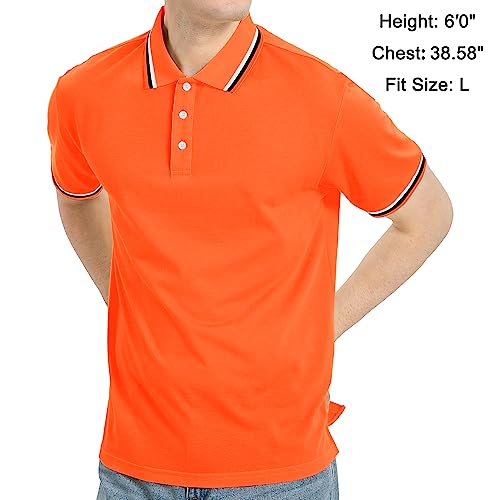 V Valanch Collared Shirt Men Golf Polo Short Sleeve Polo Shirts Moisture Wicking Tennis Shirt B-Orange #TOP1