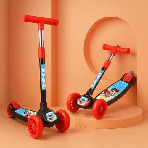 Koxtons Foldable Kids Kick Scooter with PVC Wheels & Adjustable Height - Capacity 50kg- for Kids 3+ Year Old boy & Girl - Skate, Black