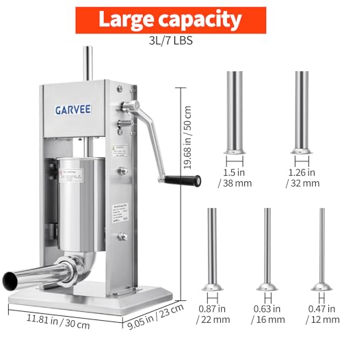 Image of Sausage Stuffer 2 Speed Stainless Steel Vertical Sausage Maker Commercial Spanish Churro Maker with 4 Nozzles for Business or Home Use 3L