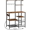 Hoobro large bakers rack with power outlets 6 tier microwave stand with 4 hooks coffee bar kitchen shelf with wire basket for kitchen living room office rustic brown and black bf64uhb01  urban country home decor