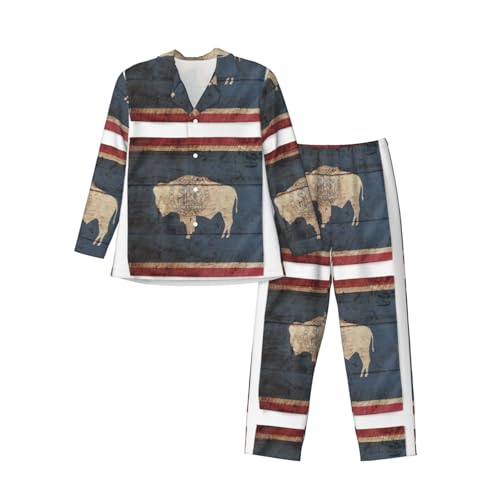 Vêtements de nuit légers doux imprimé Wyoming au col cranté chic