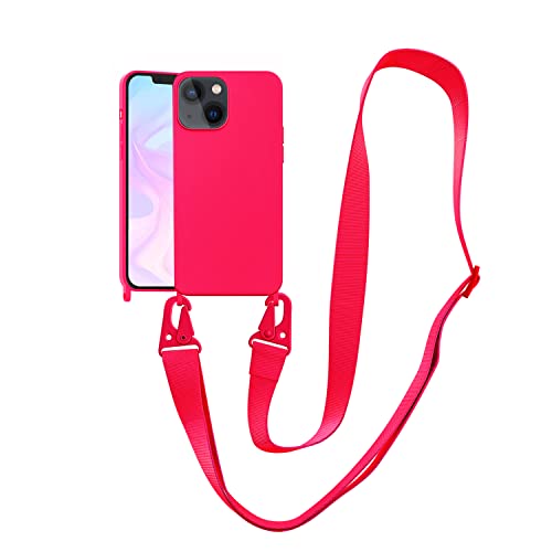 Image of Compatible with iPhone 14 Plus Case with Lanyard Crossbody iPhone Case with Strap Adjustable Shockproof Drop Protection Silicone Phone Cover for iPhone 14 Plus 6.1'' Neon Pink
