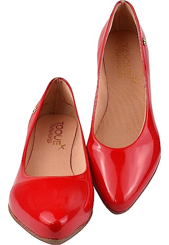 Sapato Social Salto Feminino Scarpin Bico Fino Conforto Toque Feminino (38, Vermelho)