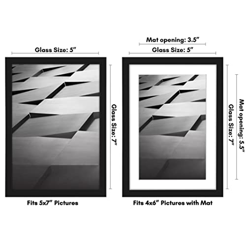 Americanflat 5x7 Picture Frame with Shatter-Resistant Glass - Use as 4x6 Frame with Mat or Display 5x7 Photo Without Mat - Streamline Collection - Picture Frames for Tabletop and Wall - Black