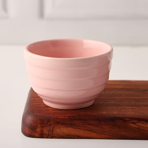 Image of Ceramic Set of 6 Bowls 180ml | Microwave & Dishwasher Safe | Serve Side Dishes, Snacks, Dals, Dessert, Rice & Pudding, Nuts or Dip | Modern Gloss Finish - Pink