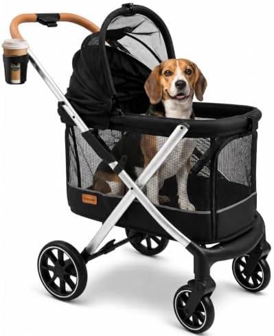 Dog Stroller for Medium Dog & Cat, Lightweight Aluminum Frame, Up to 66 lbs