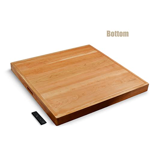 MAGIGO 30 x 30 Inches Large Square Cherry Wood Ottoman Tray with Handles, Serve Tea, Coffee or Breakfast in Bed, Classic Wooden Decorative Tray by MAGIGO - Image 4