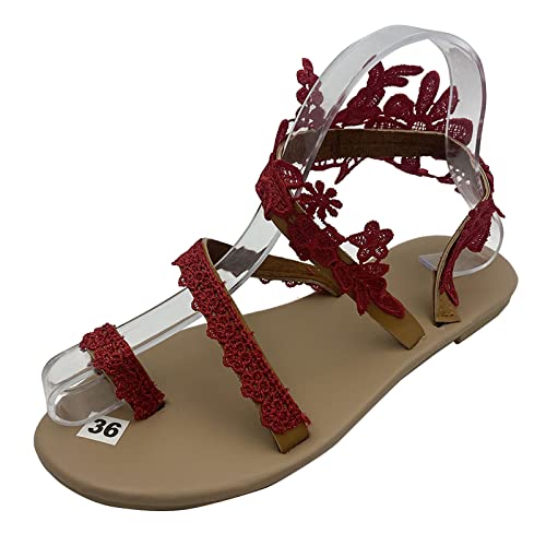 Sandales plates pour femmes avec dentelle florale et entre-doigt élégant pour l'été