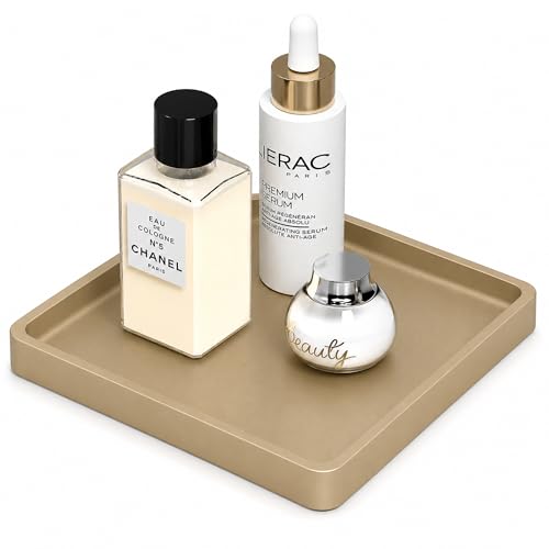 Image of Weenson Bamboo Bathroom Vanity Tray Countertop, Decor, 7.9 inch x 7.9 inch Gold