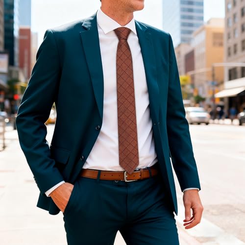 Image of Barry.Wang Skinny Ties for Men Wool Blend Herringbone Necktie with Tie Clip | Tie and Tie Clip Set, Cashmere Wool Stripe, 2.76 x 63 Inches, Extra Long Slim, Wedding Work Party Classic