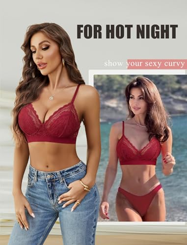 Image of Avidlove Bralettes for Women Lace Racerback Bras Wireless Unlined Bralette Comfy Bra Sexy Lingerie Tops