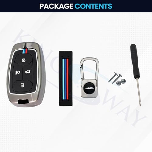 Image of KINGSWAY Tata Car Key Cover and Keychain Perfect Shape and Compatible with 4 Buttons Smart Key of All Tata Cars, Remote Key Shell, Key Case, Car Key Chain Cover, 360 Protection, Gunmetal Grey
