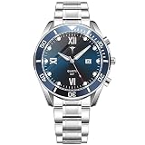 Teconni Watch for Men-Waterproof Business Mens Watches with Silver Steel Strap, Analog Watch Dial Di