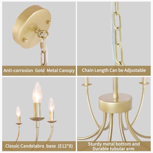 Rviezza 8-Light Gold Chandelier - Rustic Candle Dining Room Fixture - Image 6