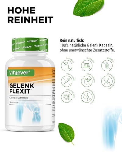 vit4ever Gelenk Flexit - 180 Kapseln - Hochdosierter Komplex mit Glucosamin + MSM + Weihrauch Extrakt + Chondroitin + Curcuma + Quercetin + L-Methionin + Bromelain + Vitamin C