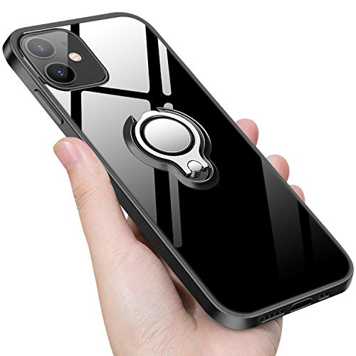Guuboly Crystal Clear Case, Slim Fit Silicone Case with Rotatable Ring Grip Kickstand Shockproof Soft TPU Flexible Cover - Black