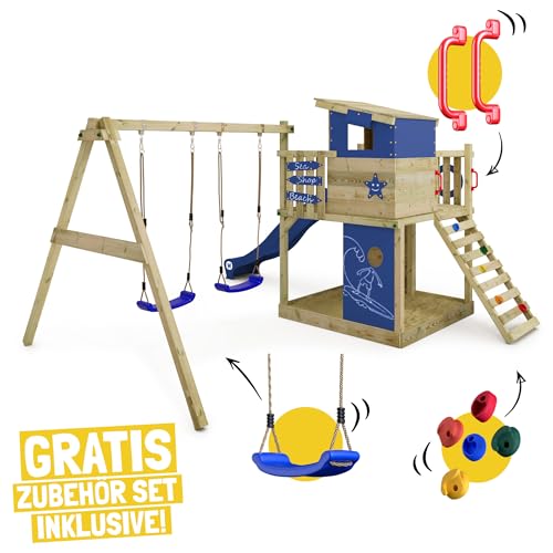 Wickey Spielturm Klettergerüst Smart Camp mit Schaukel & anthraziter Rutsche, Outdoor Kinder Kletterturm mit Sandkasten, Leiter & Spiel-Zubehör für den Garten