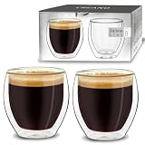 Creano doppelwandige Espressotassen, 2er-Set 100ml, Mokkatassen, Thermo-Gläser mit Schwebe-Effekt